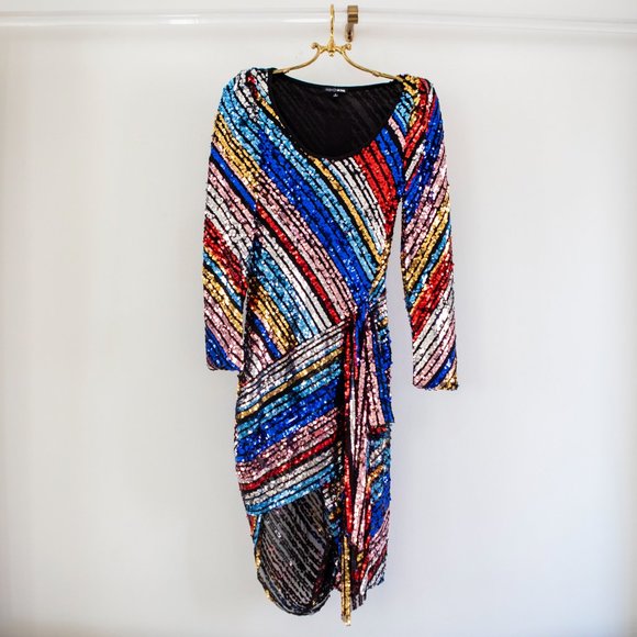 Glowing Dream Sequin Mini Dress asymmetrical SM - Picture 5 of 13